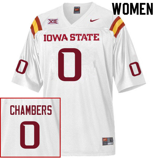 Women #0 Mason Chambers Iowa State Cyclones College Football Jerseys Sale-White - Click Image to Close